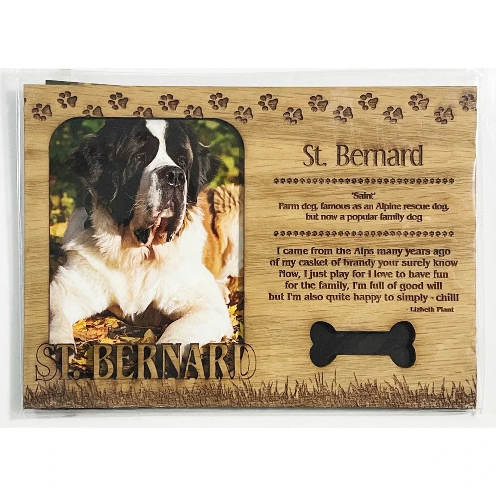 ST. BERNARD Dog Profile Laser‎ Engraved Wood Picture Frame Magnet